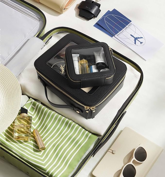 LETGO Clear Makeup Bags, TSA Approved Toiletry Bag with Zipper, Clear Makeup Organizer Large Fit Carry-on Travel Essentials,Clear Cosmetic Bags for Women Men (Large-Black)