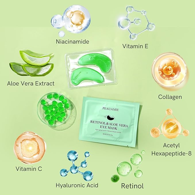 PEAUAMIE Under Eye Patches with Retinol and Aloe Vera Eye Mask for Dark Circles and Puffiness, Face Mask Skin Care Products 30 Pairs