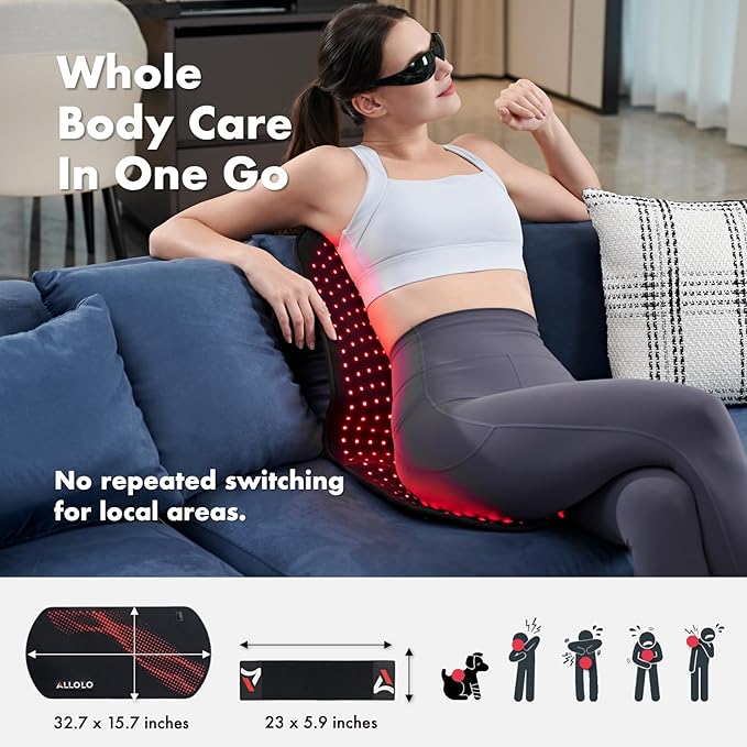 ALLOLO Red Light Therapy for Body, 32.7"*15.7" Large Infrared Light Therapy with Timer, 405pcs 3-in-1 LEDs 660nm&850nm Red Light Therapy Mat for Back Belly Knee Shoulder Leg(with Storage Bag&Glasses)
