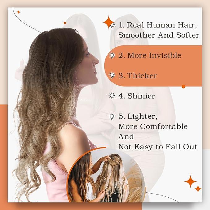 Full Shine Tape in Extensions Human Hair Balayage Tape in Hair Extensions Dark Brown to Chestnut Brown Highlighted Ash Blonde 20Inch Straight Hair Extensions Tape ins Natural Hair 20pcs 50G Add Length