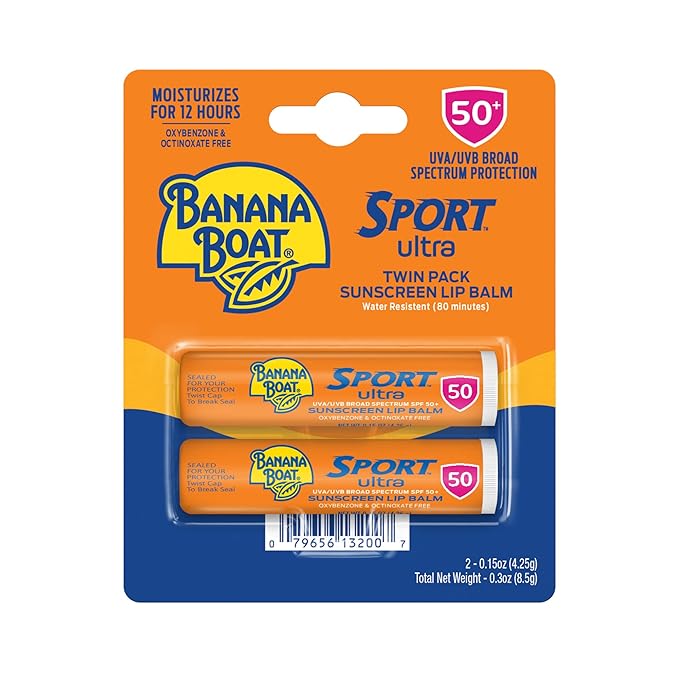 Banana Boat Sport Ultra SPF 50 Lip Sunscreen Twin Pack, Banana Boat Lip Balm SPF 50, Lip Sunblock, Travel Size Sunscreen for Lips, 2 Pack