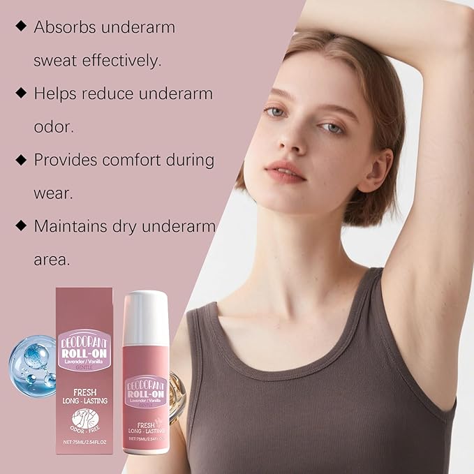 Antiperspirant Roll-On Deodorant, 48 Hour Breathable Sweat & Odor Protection with Lavender Extract and Lavender Extract, 2.54 OZ（2pcs）