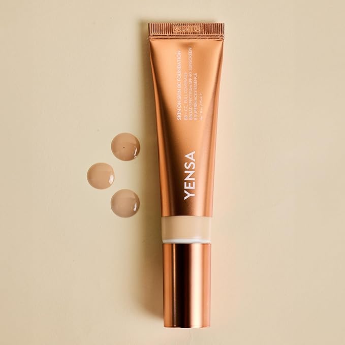 YENSA Skin on Skin BC Foundation Makeup - CC, BB Cream & Full Coverage Foundation-In-One - Buildable, Radiant Finish with SPF 40, Hyaluronic Acid, Peptides & 8 SuperBlacks - Light Warm (1 oz)