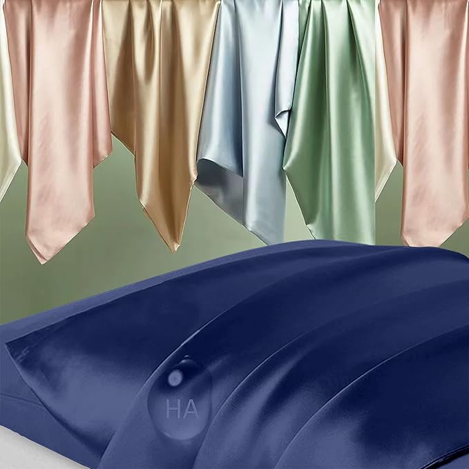 Silk Pillowcase for Hair and Skin, Mulberry Silk Pillow Cases Standard Size, Anti Acne Cooling Sleep Both Sides Natural Silk Satin Pillow Covers with Hidden Zipper, Gifts for Women Men, Navy Blue