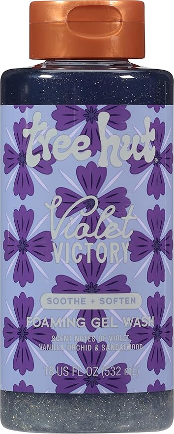 Tree Hut Violet Victory Foaming Gel Wash, Hydrating & Moisturizing Body Wash with Shea Butter & Natural Oils, Gentle Cleansing for Soft & Smooth Skin, Body Cleanser for Self-Care, 18 oz