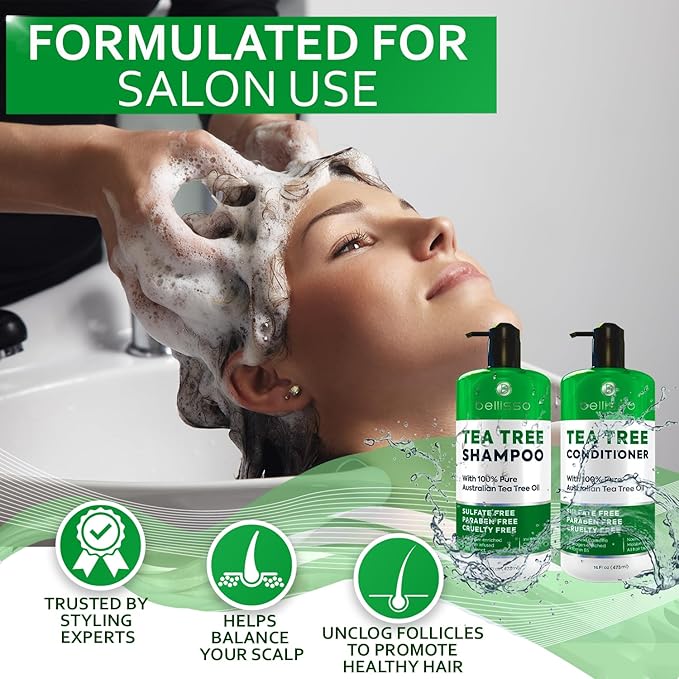 Tea Tree Shampoo and Conditioner Set – with 100% Pure Australian Tea Tree Oil - Anti Dandruff Sulfate and Paraben Free - Dry Scalp Treatment with Keratin, Vitamin B5, Collagen for Women and Men