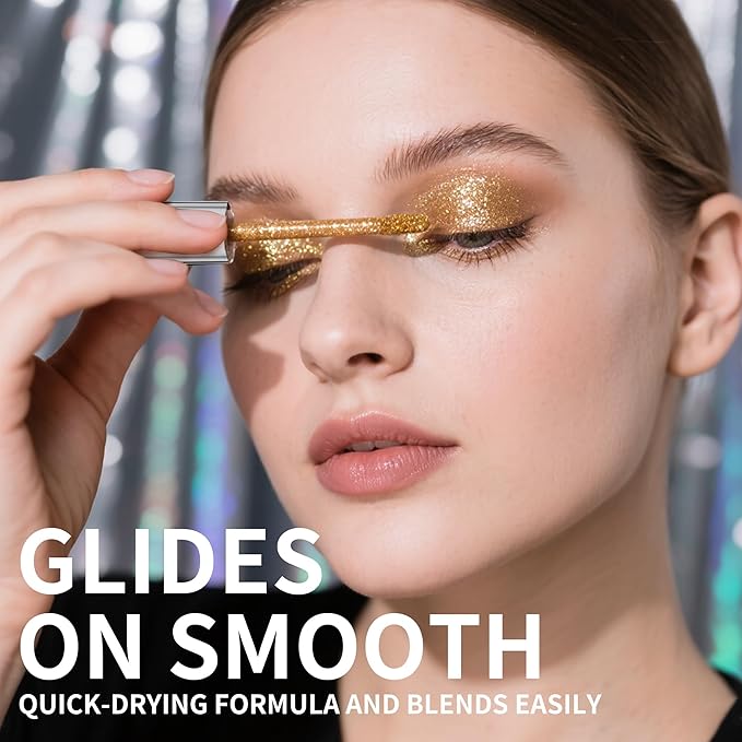 QIC Liquid Glitter Eyeshadow, Metallic & Shimmer Finish, Long Lasting, Non-Creasing, Smudge-proof, Lightweight Formula Liquid Eyeshadow for All Skin Tones, Buildable Color (04 Sunset)