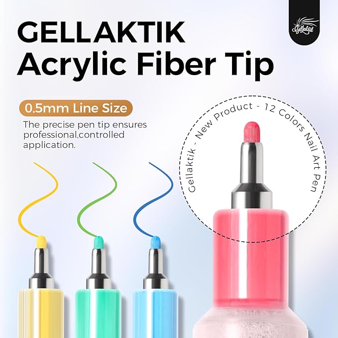 12 Colors Nail Art Pens Set, 0.5mm Fine Tip Nail Art Markers Polish Pen for 3D Nail Art, Quick-Drying Acrylic Paint MarkerPen Drawing Painting Liner Brush for DIY Nail Art Manicure Tool