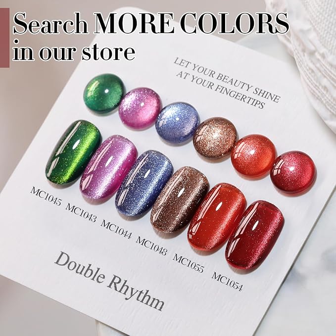 Double Rhythm Cat Eye Gel Polish with Magnet 15ML Holographic Glitter Shimmer Translucent Sheer Color Jelly Glass Magnetic Gel Polish Salon DIY at Home (Purple Pink-MC1043)