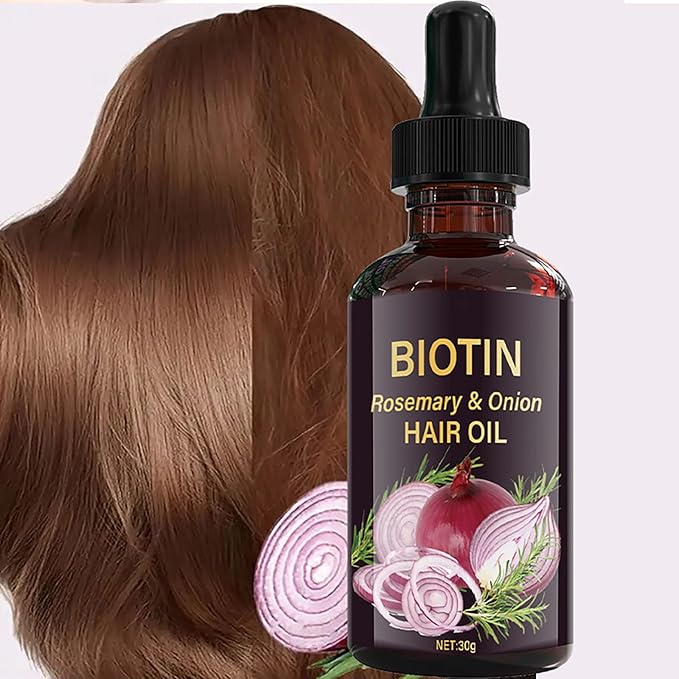 2PC Onion Biotin & Rosemary Hair Oil for Hair Growth, Hydrating Anti-Frizz Onion Hair Oil for Dry Hair, Hair Care Essential Oil Deep Moisturizing Non-greasy for All Hair Type (2 * 30ml)