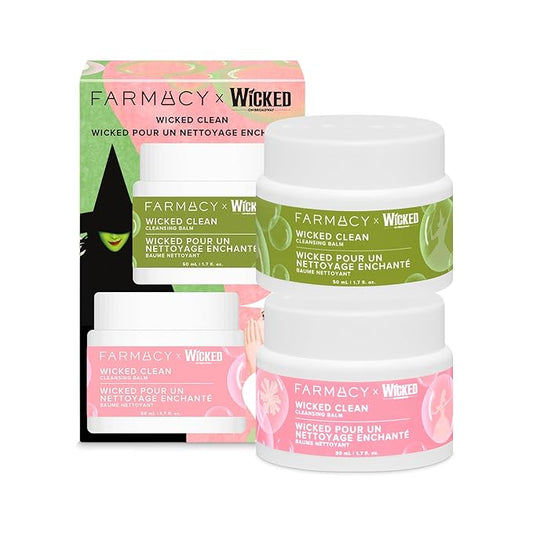 Farmacy x WICKED Cleansing Balm Skin Care Set - Travel Size Makeup Remover Duo - Limited Edition Wicked Clean Skincare Set Includes Pink & Green Balms - Gently Removes Make Up, SPF & Oil (2 Count)