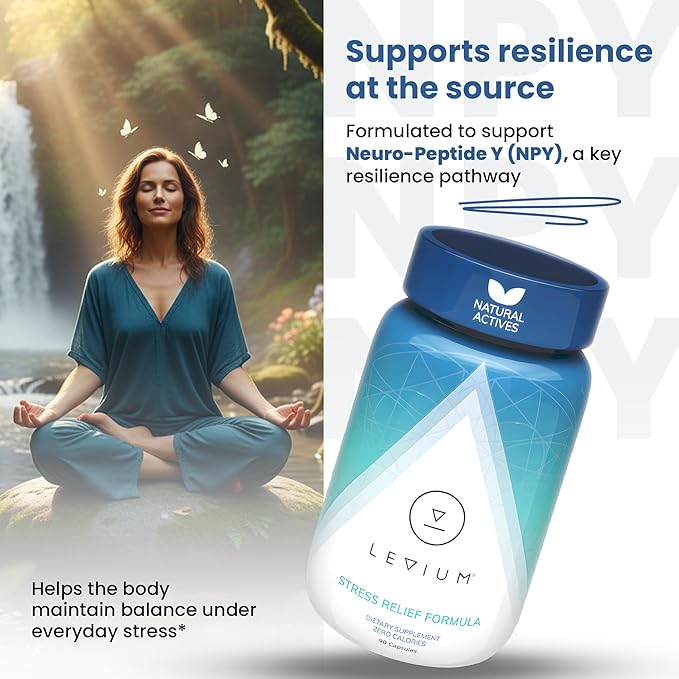 Levium Maximum Strength Stress Relief Supplement | Calm and Mood Support Supplement with KSM-66 Ashwagandha, GABA, L-Theanine, Magnesium | 90 Capsules, 30 Day Supply