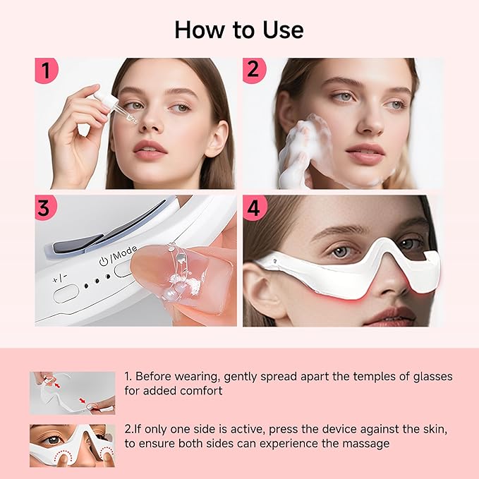 Under-Eye Red Light Therapy Device with Microcurren, 3D Contour Eye Massager for Dark Circles, Eye Bags & Wrinkles, Rechargeable Under Eye Treatment Device for Puffiness and Fine Lines