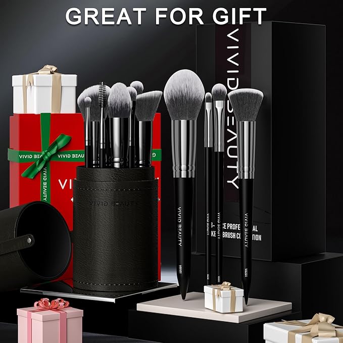 Makeup Brushes, 18 pcs Pro Deluxe Make up Brush Set with Travel Case, Premium Powder Foundation Blending Concealer Blush Eyeshadow Face and Eye Make up Brushes kit with labels for Beginner(Black)