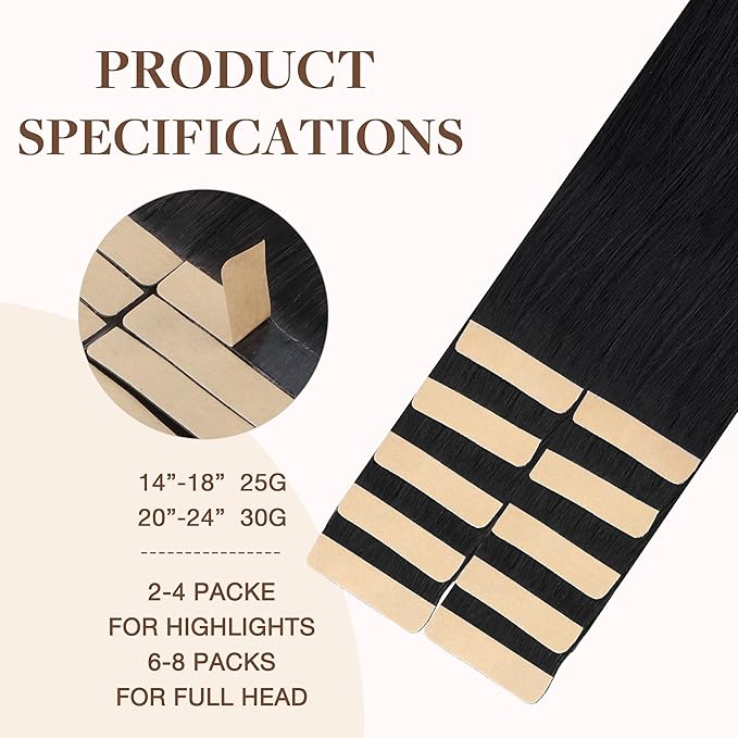 GOO GOO Tape in Hair Extensions Human Hair, 1 Jet black, 22inch 30g 10pcs, Skin Weft Seamless Invisible, Silky Straight with Thick Ends, Remy Human Hair