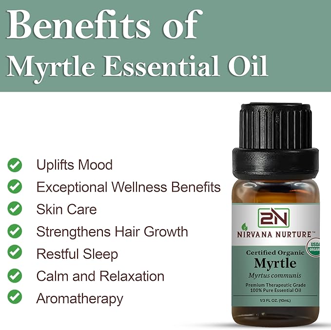Myrtle Essential Oil USDA Certified Organic, 100% Pure Natural Premium Grade, Undiluted
