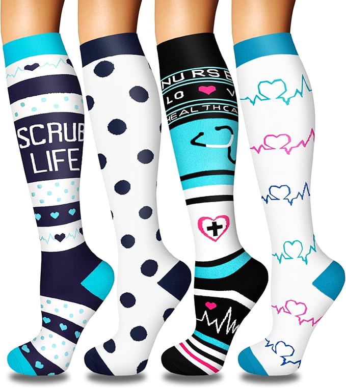 Iseasoo 4 Pairs Compression Socks for Women Circulation-Best Support for Nurses,Running,Athletic,Travel