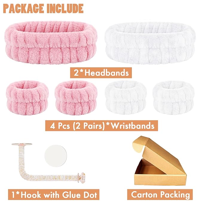Face Wash Set - Headband and Absorbent Microfiber Wristbands with Holder for Face Washing and Spa Experience