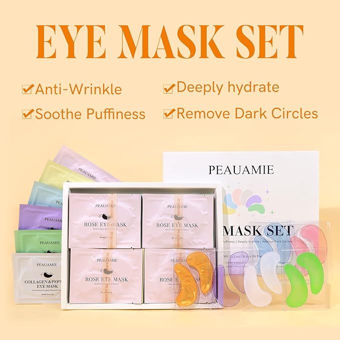 PEAUAMIE Under Eye Patches with Collagen and Hyaluronic Acid Eye Mask for Wrinkle,Dark Circles,Face Mask Skin Care Products 24 Pairs