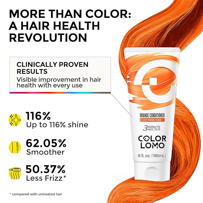 COLORLOMO Semi Permanent Hair Color - 6 oz Color Depositing Conditioner with Shea Butter & Almond Oil- Color Conditioner Depositing Hair Mask - Vegan, Paraben, Ammonia & Sulfate Free -Orange
