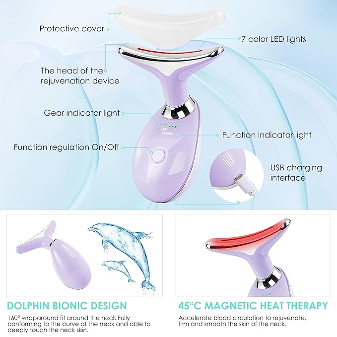Facial Massager Red-Light-Therapy-for-Face and Neck, Face 𝖲 culpting Wand with 7 Color (Light Purple)