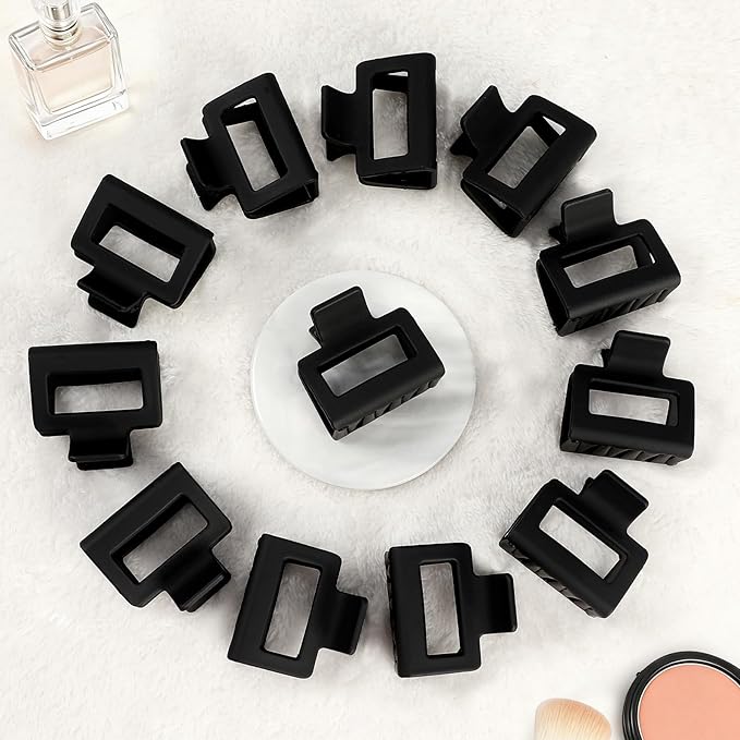 2 Inch Medium Hair Claw Clips 12 Pcs Square Hair Claw Clips for Thin Hair Matte Nonslip Acrylic Banana Jaw Clips Bulk Hair Accessories for women and Girls (Black)