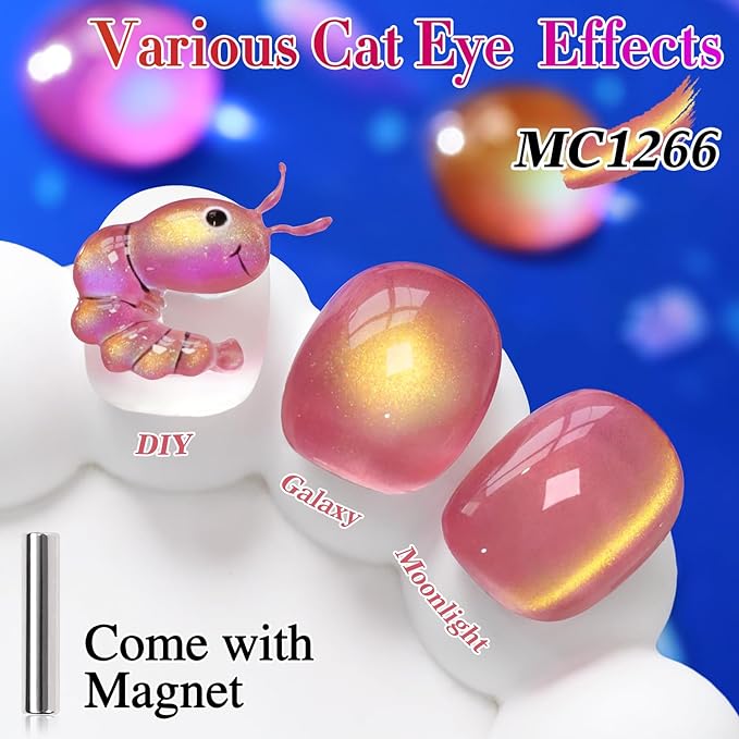 Double Rhythm Jelly Glass Cat Eye Gel Polish with Magnet 15ML Holographic Glitter Shimmer Translucent Sheer Color Magnetic Nail Polish Salon DIY at Home (Navy Purple-MC1266)