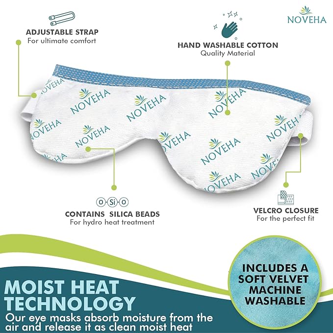 NOVEHA Ultra Warm Compress Eye Mask | Moist Hot Technology for Sensitive Dry Eyes- Microwave Activated - Relieves Stye or Pink Eye- Heat Water Procedure for Irritated Eyes and Eyelid Bumps