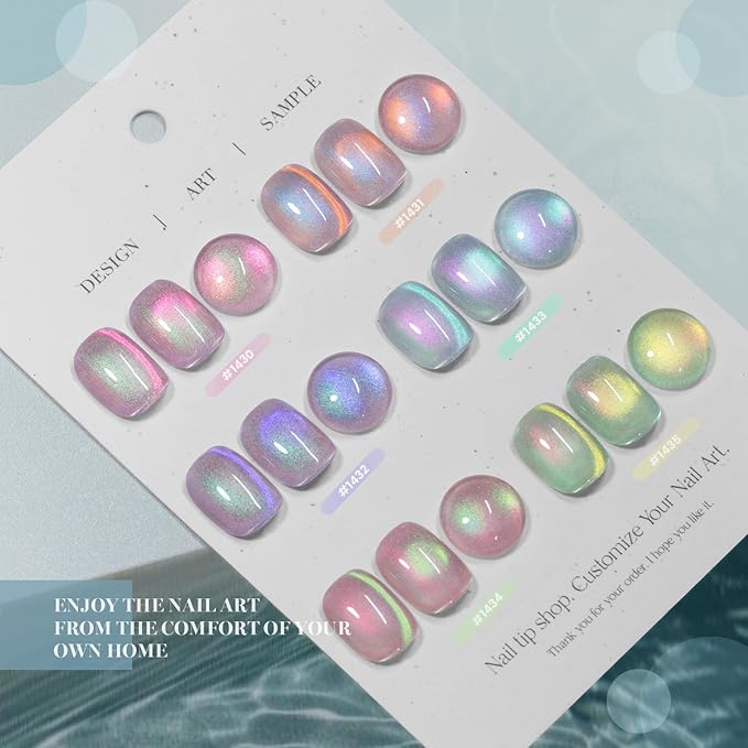 RARJSM Aurora Ocean Cat Eye Gel Nail Polish Set 6pcs Ceramic Duo Color Shimmer Universal Pink Orange Green Blue Purple Glitter Pearl Shell Mermaid Cateye Effect with Magnet Stick Curing Requires