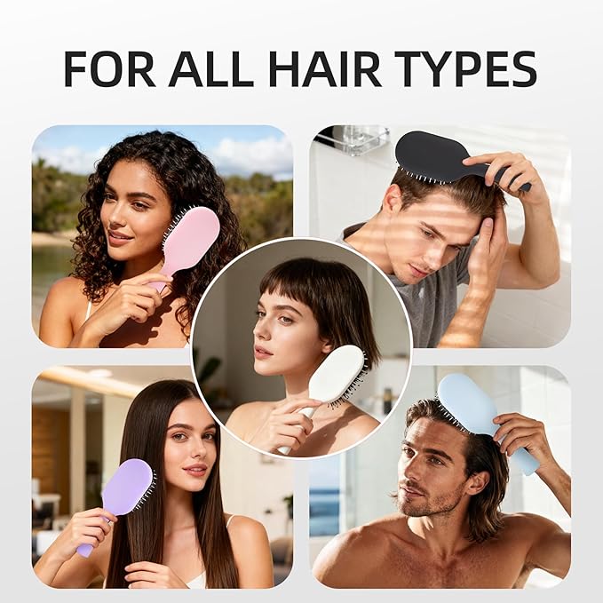 Boar Bristles Hair Brush for Women Men and Kids, Detangling Hair Brush for Smoothing Massage Add Shine, Nylon&Boar Bristles brush for Hair Healthy, Easy to Storage(Black)