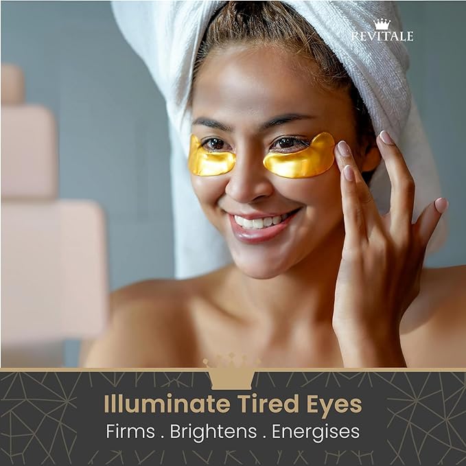 REVITALE 24k Gold Under Eye Collagen Patches, Reduce Puffy Eyes & Dark Circles, Illuminate Tired Eye Masks - Firms, Brightens, Energises (Packets - 10 Pair)
