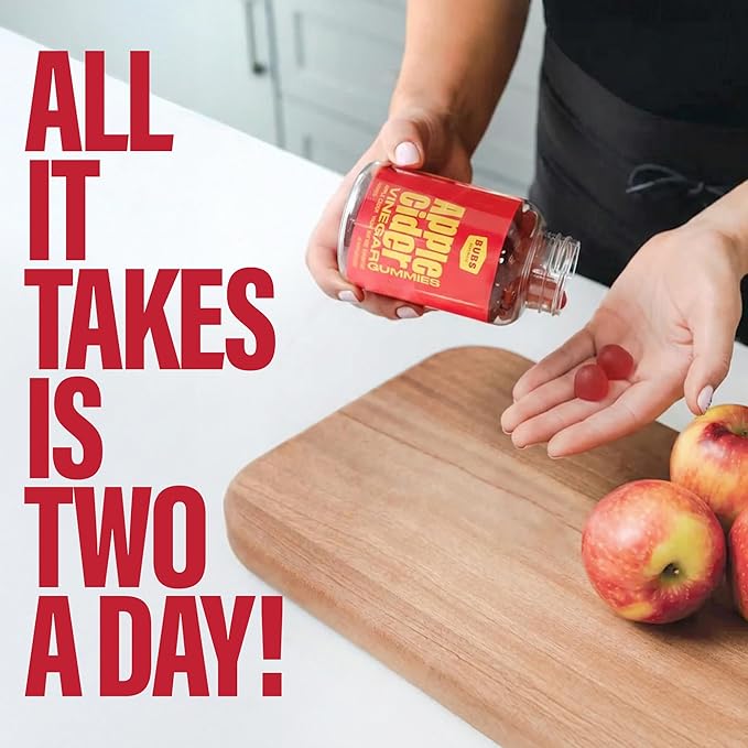 BUBS Naturals Apple Cider Vinegar Gummies with The Mother, All Natural Vegan ACV Gummy Vitamins, Supports Detox, Digestion & Energy Booster with B Vitamins, 60 Count