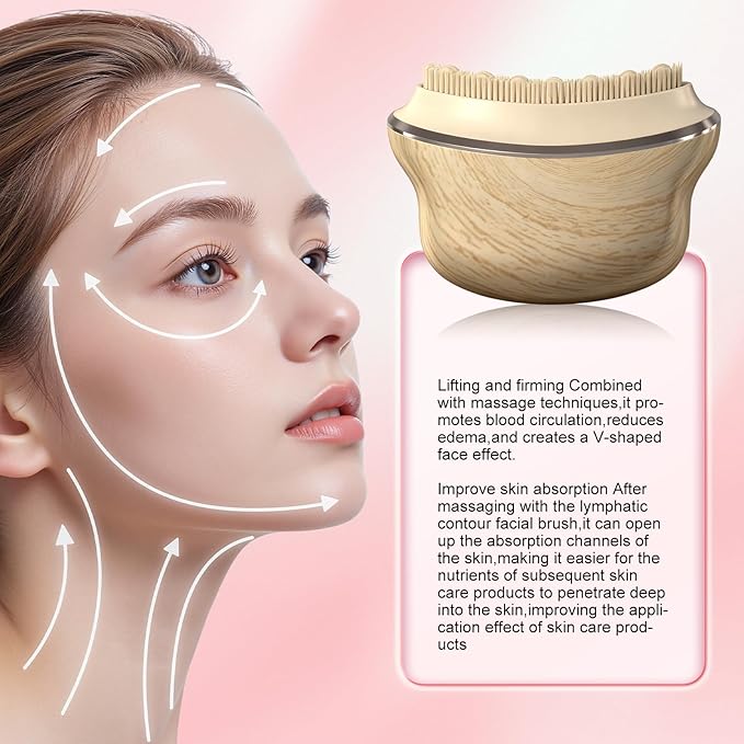 New Lymphatic Contour Face Brush,Lymphatic Drainage Massager for Face for Jawline, Chin & Facial Sculpting Designed to Fit Precisely and Relieve Fatigue- Anti-Puffiness (Wood Grain)