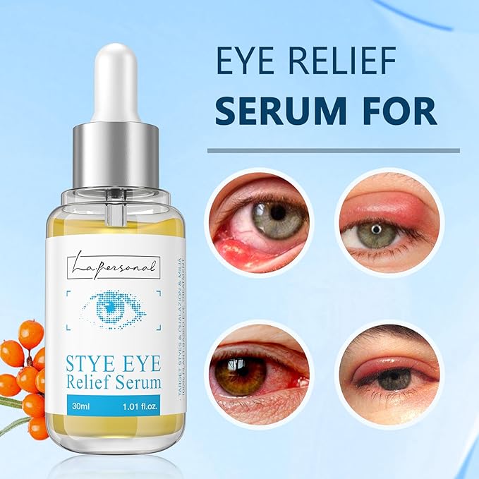 LA. PERSONAL Stye Eye Relief Serum for Eyelid Bumps, with Avocado Oil, Sea Buckthorn Oil & Caffeine, Gentle Formula 1.01 Fl Oz / 30 Ml