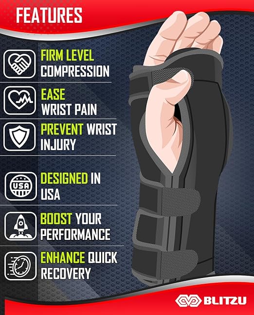 Carpal Tunnel Wrist Brace Night Support with Splint Stabilizer & Palm Cushion, Adjustable and Fits Both Hands, Helps Relieve Tendinitis Arthritis Pain when Sleep, Reduces Recovery Time for Men Women