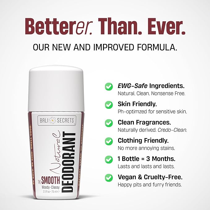 Bali Secrets Natural Deodorant for Women & Men. Nonsense Free. Clean Formula for Sensitive Skin. Strong & Reliable Odor Protection. No Synthetic Aluminum. Organic & Vegan [THE SMOOTH]