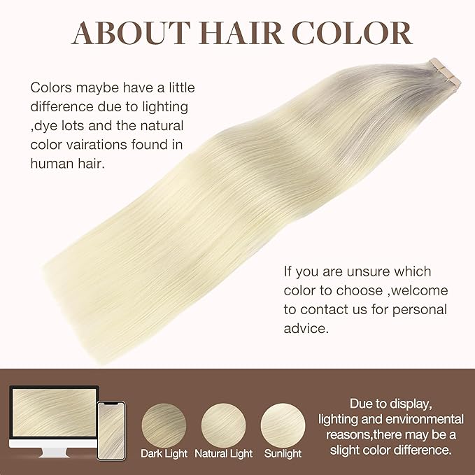 GOO GOO Tape in Hair Extensions Human Hair, 17/22/60 Ash Blonde to Golden Blonde and Platinum Blonde, 16inch 50g 20pcs, Skin Weft Seamless Invisible, Silky Straight with Thick Ends, Remy Human Hair