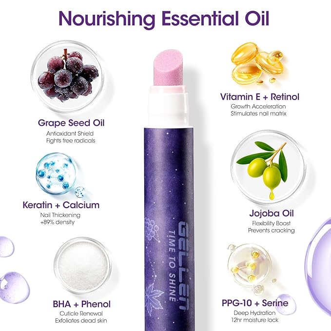 Gellen 4-in-1 Cuticle Pusher Pen with Micro-Dosin Oil, Cuticle Remover & Cuticle Oil in a Pen, Ceramic Nail Pusher Oil Pen for Hangnails & Dry & Damaged Nails, Nail Care Pen for Repair & Nourish Nails