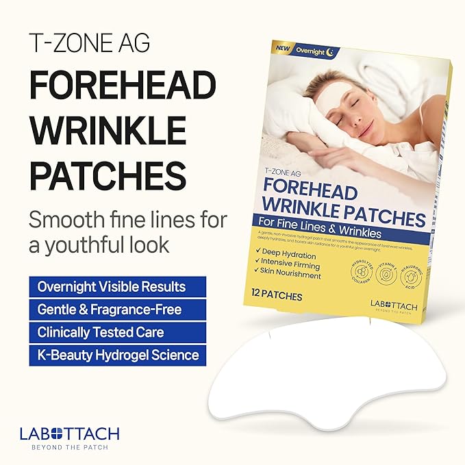 Forehead Wrinkle Patches Overnight 12ct Korean Hydrogel Anti Wrinkle Patches with Collagen, Hyaluronic Acid and Vitamin E for Forehead Lines