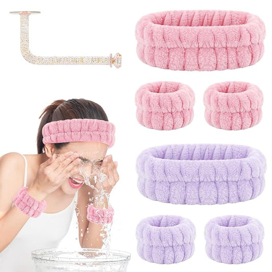 Face Wash Headband and Wristband Set of 2, Microfiber Wristbands for Washing Face Absorbent Spa Wristbands, Fitness