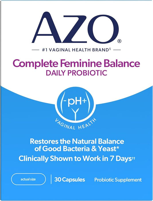 AZO Complete Feminine Balance Daily Vaginal Probiotics for Women, Clinically Proven to Help Protect Vaginal Health, Helps balance pH and yeast, 30 Count