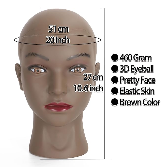 Bald Female Mannequin Head Makeup Training Head Wig Head Professional Cosmetology for Wig Making and Display Hat Helmet Glasses Display Head Model with Free Clamp Stand