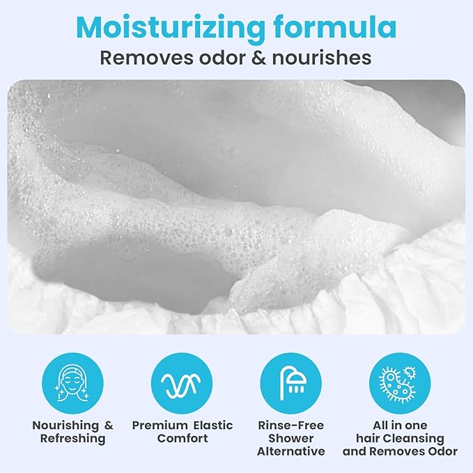 Drench! No Water Hair Washing Cap - Waterless Shower Caps with Shampoo and Conditioner - Disposable Rinse Free Wash Aids - Ideal for Elderly and Disabled - Pack of 12