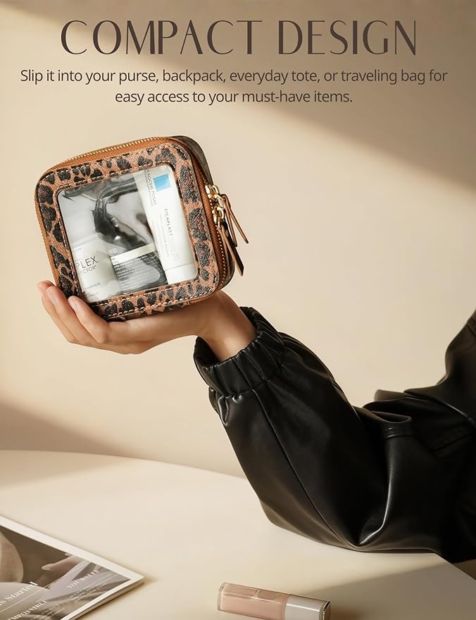 Popvibe Clear Makeup Bag Travel Cosmetic Case Transparent Toiletry Bag with Zipper, Portable Make Up Organizer Traveling Compact Car Bag for Essentials