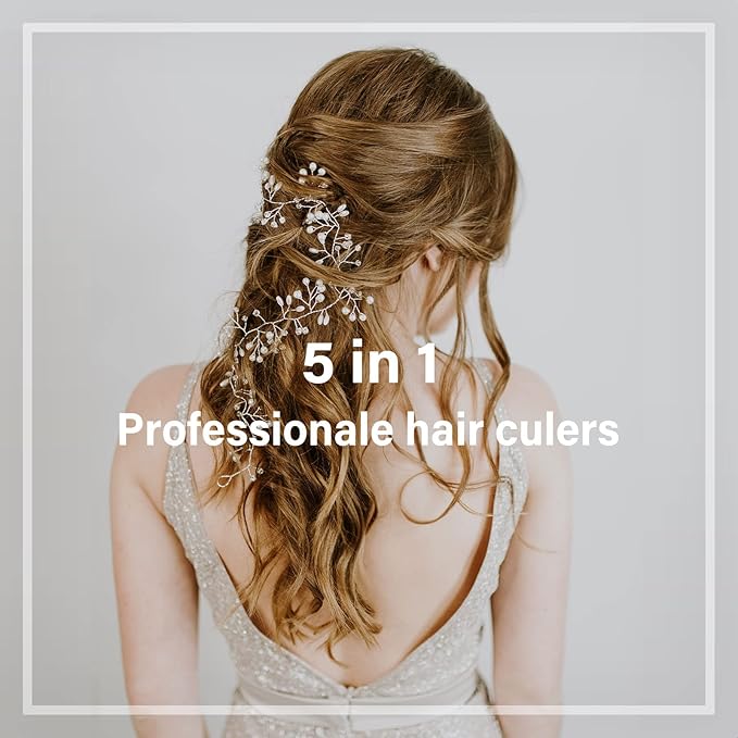 janelove 5 in 1 Wand Curling Iron Set, Ceramic Hair Curling Iron(0.35”-1.25”), Hair Curler for All Hairstyle, with Adjustable Temperature Dual Voltage, Instant Heat up, with Glove & 2 Clips(Gold)