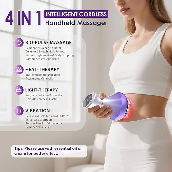 Lymphatic Drainage Massager, Anti Cellulite Massage Tool For Thigh & Belly Stretch Marks & Cellulite Reduction, Handheld Massage tools for Sciatica Nerve, Legs, Arms, Hip, Muscle, Low Back Pain Relief