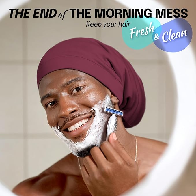 Large Satin Bonnet for Men Sleeping: Loc Cap Dreadlocks for Curly Braids, Silky for Frizzy Hair Smooth, Adjustable Claret