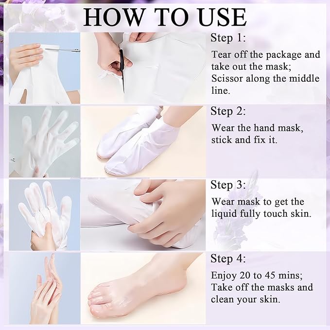 Lavender Hand and Feet Mask, 5 Pairs Hydrating Hand Mask, 5 Pairs Foot Peel Masks, Softening Hand Mask Gloves and Foot Masks Moisturizing Socks for Men Women Dry, Rough,Cracked Skin