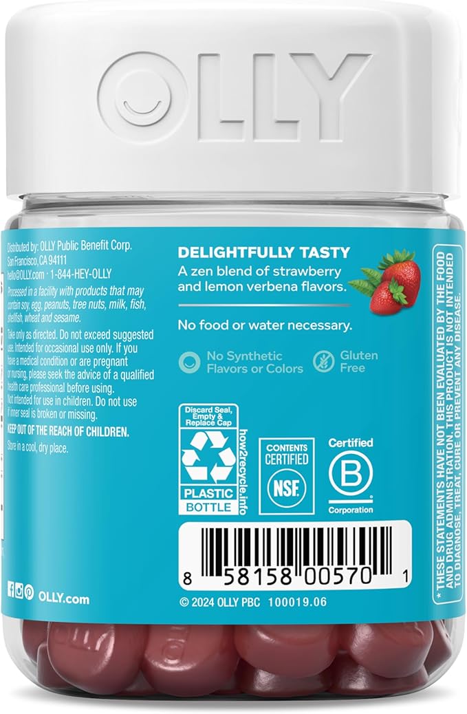 OLLY Goodbye Stress Gummy, GABA, L-Theanine, Lemon Balm, Stress Relief Supplement, Berry - 42 Count