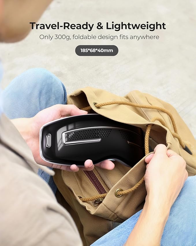 Eye Massager with Heat and Cooling, Integrated Smart Sleep Mask with Nose Rest and Soft Silicone Massage Head, 4 Massage Modes for Migraines, Dry Eye, Dark Circles,Bluetooth Music, Gift for Men Women